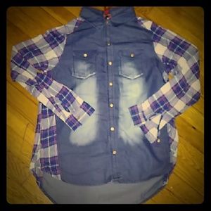 Denim shirt with flannel pattern
